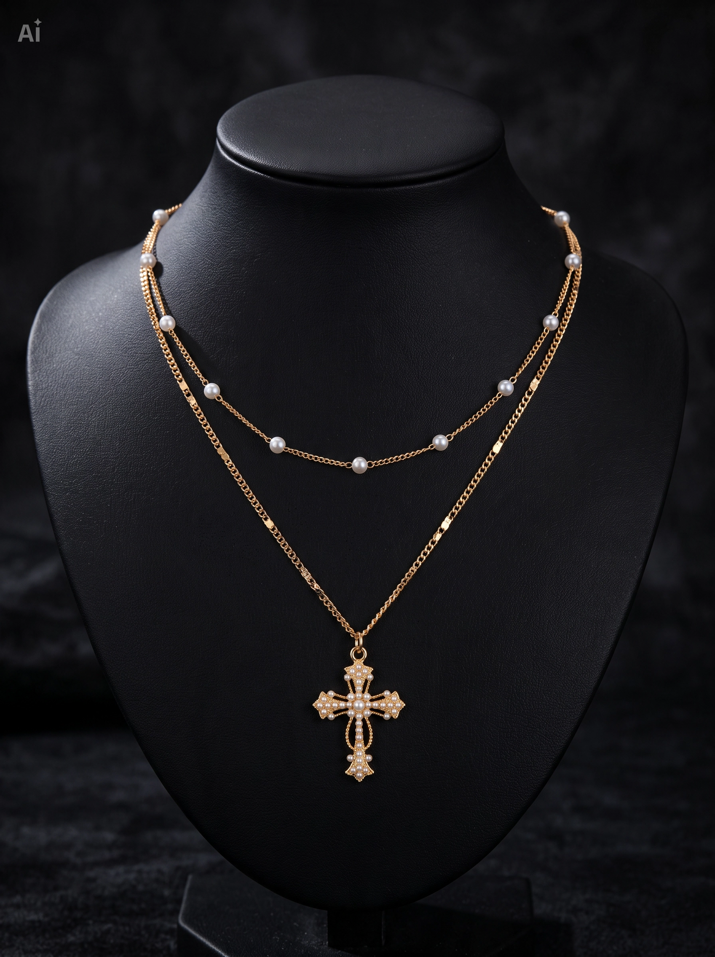 Gouden Kruis & Parel Ketting ✨ (18K Goudlook)