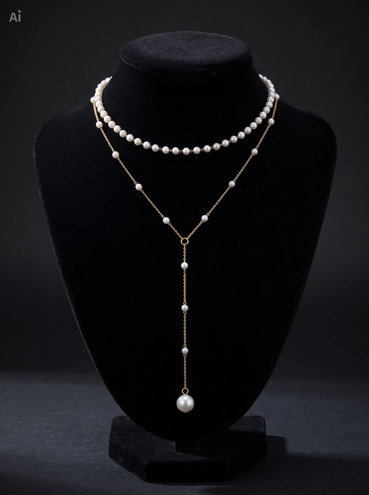 Gouden Gelaagde Parel Y-Ketting ✨ (14K Goudlook)