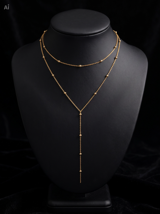 Gouden Gelaagde Bolletjes Y-Ketting ✨ (14K Goudlook)
