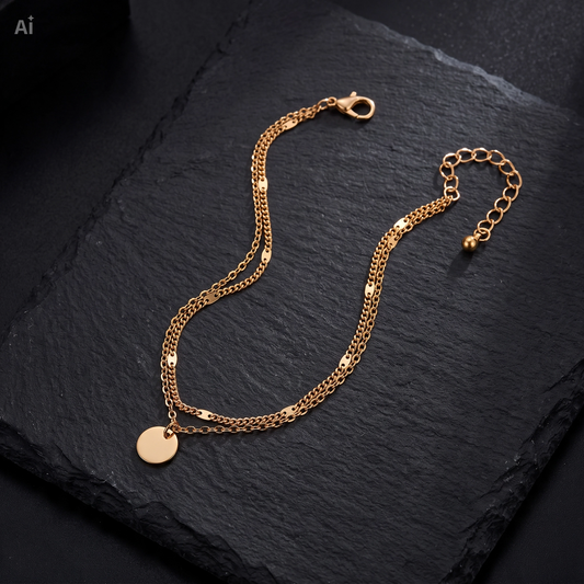 Gouden Munt Dubbel Enkelbandje ✨ (14K Goudlook)