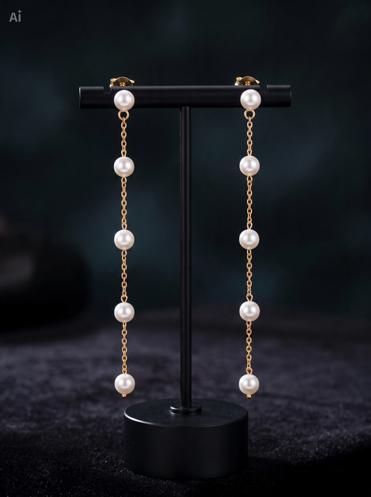Lange Witte Parel Oorbellen ✨ (14K Goudlook)