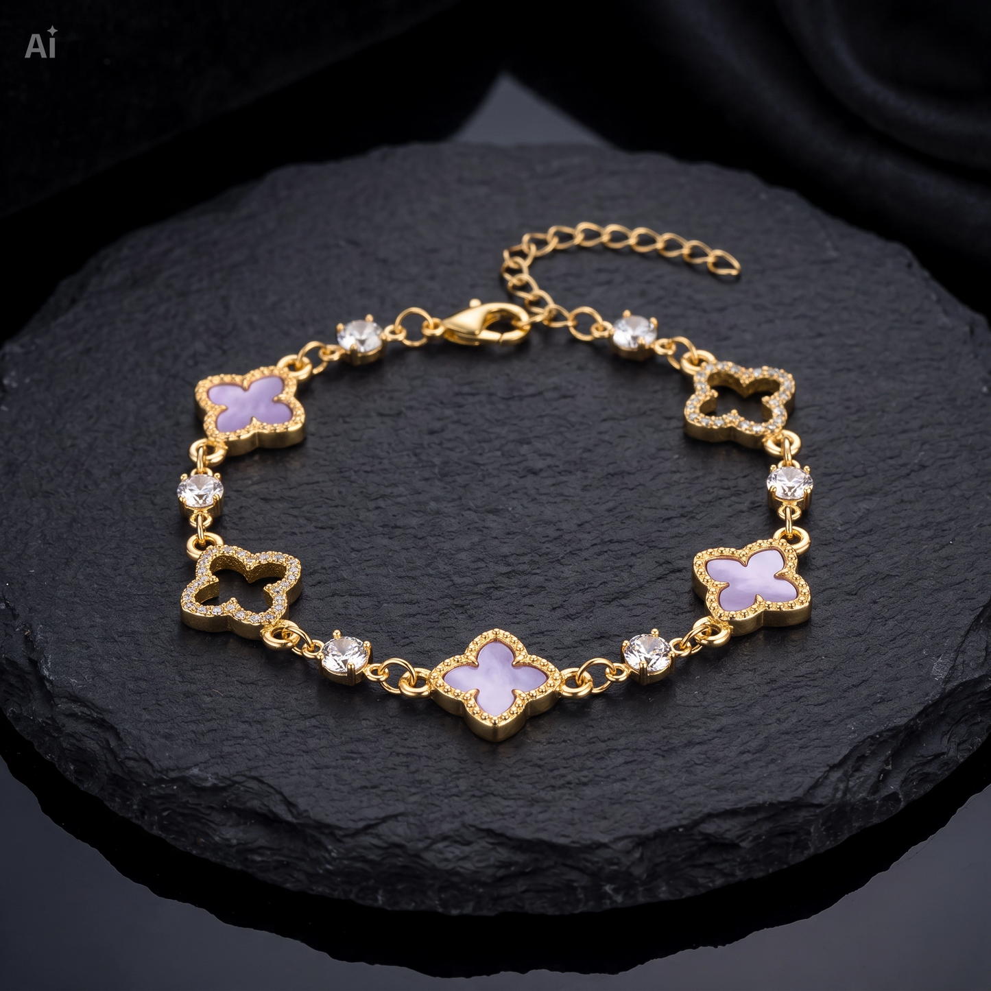 Gouden Lila Klaver Armband ✨ (18K Goudlook)