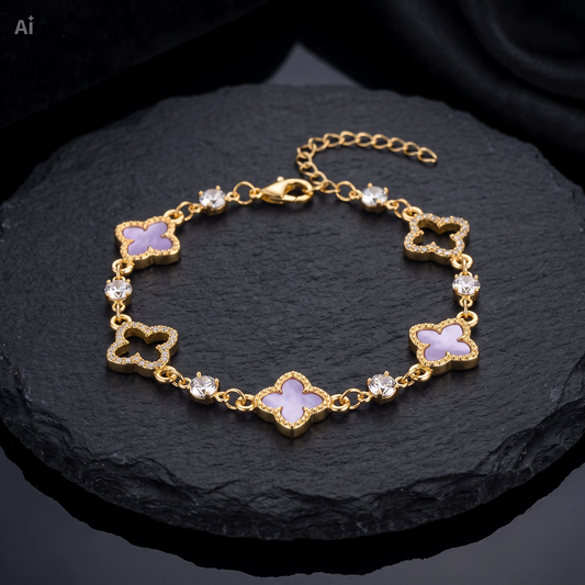 Gouden Lila Klaver Armband ✨ (18K Goudlook)
